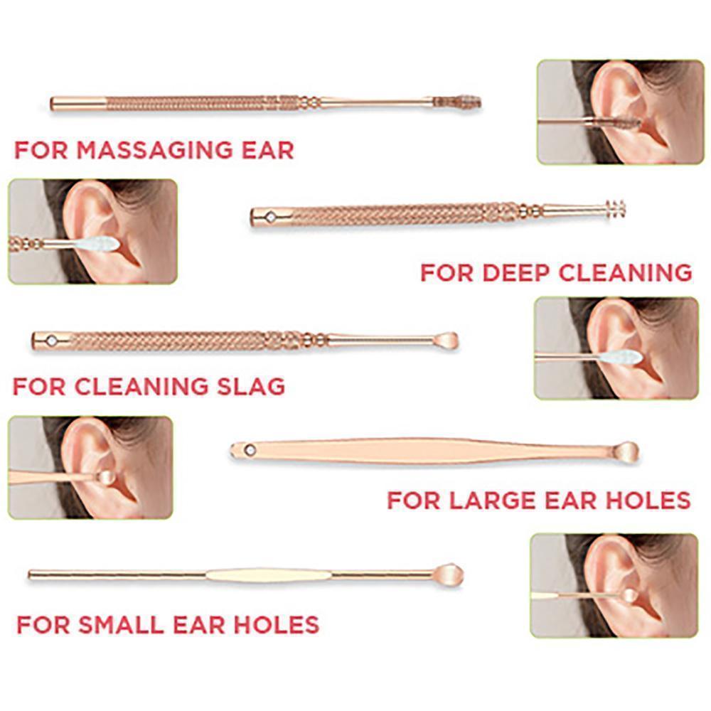 （6pcs set）Stainless Steel Ear Pick Ear Wax Remover Cleaner Tool Rose Gold