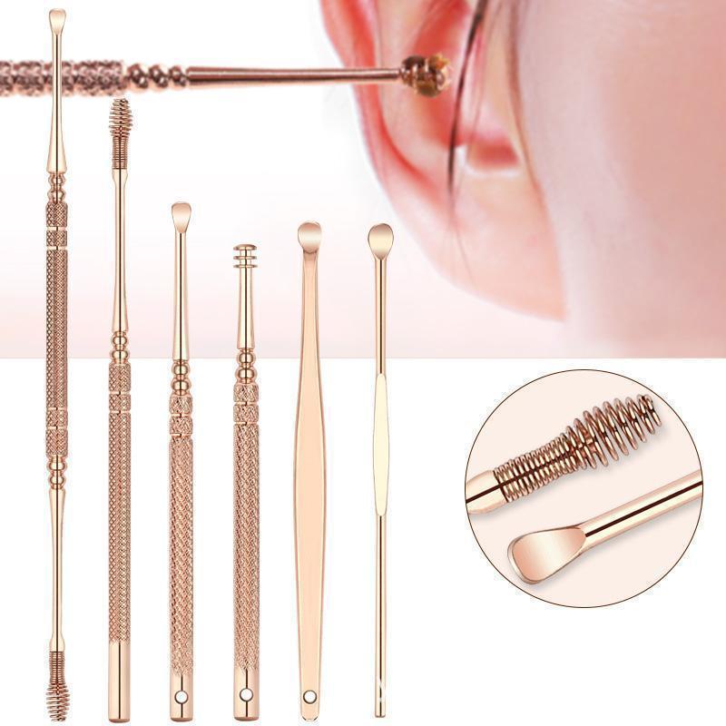 （6pcs set）Stainless Steel Ear Pick Ear Wax Remover Cleaner Tool Rose Gold