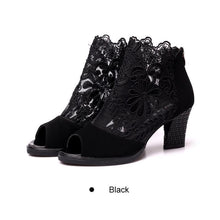 Load image into Gallery viewer, Lace Mesh Insert Chunky Heeled Boots