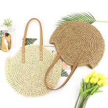 Load image into Gallery viewer, Hand Woven Round Ladies Bohemian Summer Straw Beach Bag