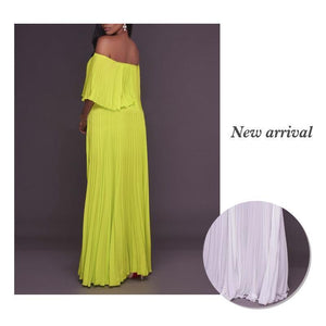 One-word Collar Pleated Maxi Prom Dress
