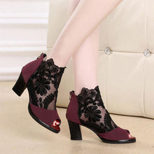 Load image into Gallery viewer, Lace Mesh Insert Chunky Heeled Boots