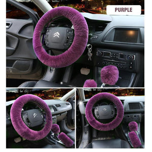 Solid Colour Warm Fluffy Wool Car Set