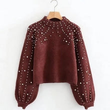 Load image into Gallery viewer, Pearl Printed Lantern Sleeve Knitwear Soft Knitting Sweater