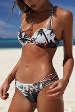 Load image into Gallery viewer, New Boho Palm Printed Strappy Bikini Swimsuit in Black.MC