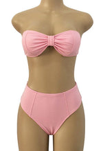 Load image into Gallery viewer, New Ribbed Bowknot Bandeau Bikini Swimsuit in Pink.MO