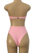 Load image into Gallery viewer, New Ribbed Bowknot Bandeau Bikini Swimsuit in Pink.MO