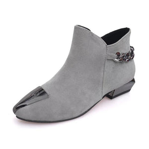 Women Med Square Heel Metal Decoration Ankle Boots